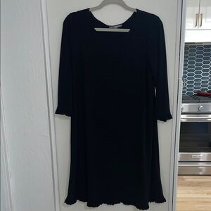 Annalee + Hope Classic Black Long Sleeve Midi Dress with Ruffle Trim | M